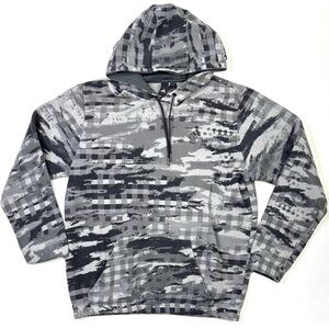 Adidas Hoodie Mens Medium Gray Plaid Camo Geometric Gym Pullover Sweatshirt